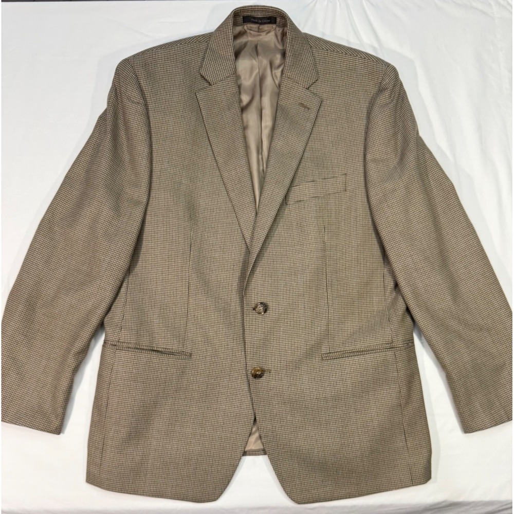 Lauren Ralph Lauren Mens Houndstooth Blazer Tan Brown Blue Plaid 42R Sport Coat